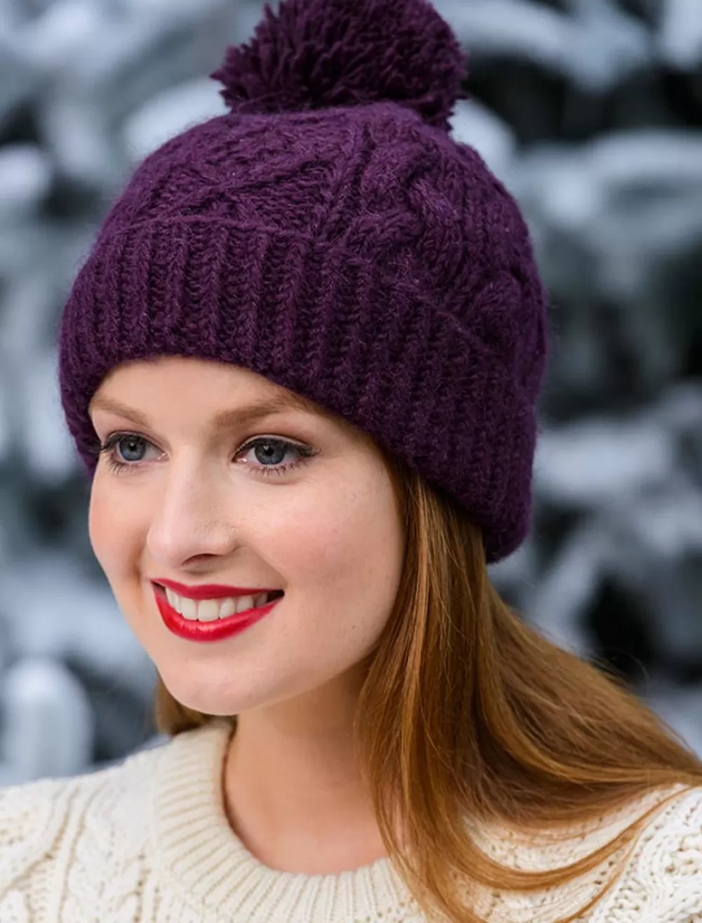 Hot Aran Fleece Lined Rib Cap with Pom Women Caps & Hats