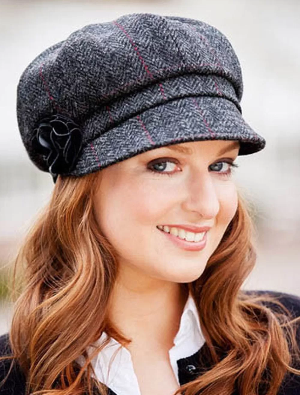 Shop Ladies Newsboy Hat - Charcoal Plaid Women Caps & Hats