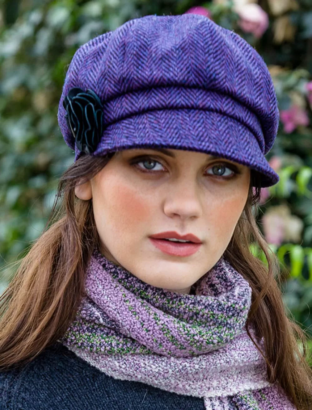New Ladies Tweed Newsboy Hat - Dark Purple Women Caps & Hats