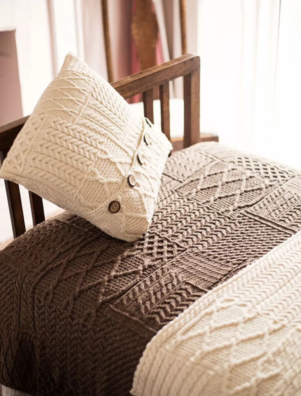 Cheap Merino Aran Patchwork Throw Knitted Wool Throws