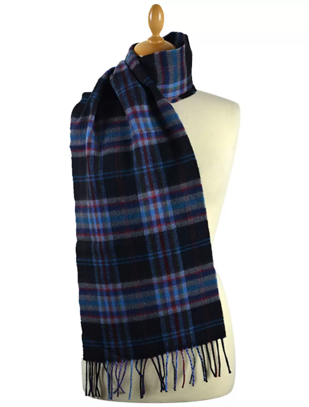 Best Narrow Lambswool Checked Scarf - Black Teal Women Plaid & Tartan Scarves | Lambswool Scarves