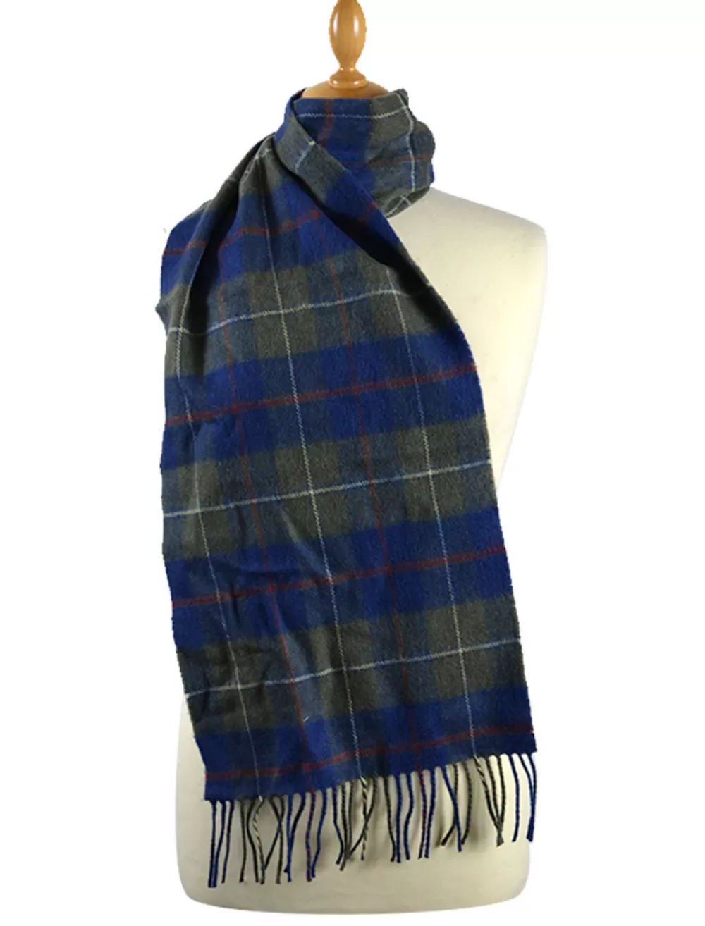 Fashion Narrow Lambswool Checked Scarf - Blue Olive Plaid Women Plaid & Tartan Scarves | Lambswool Scarves