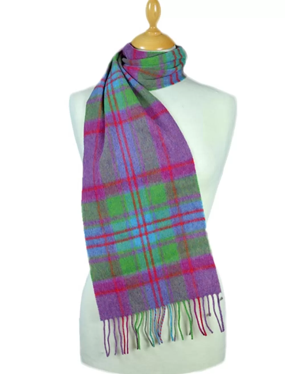 Flash Sale Narrow Lambswool Plaid Scarf - Fuschia Green Blue Women Plaid & Tartan Scarves | Lambswool Scarves