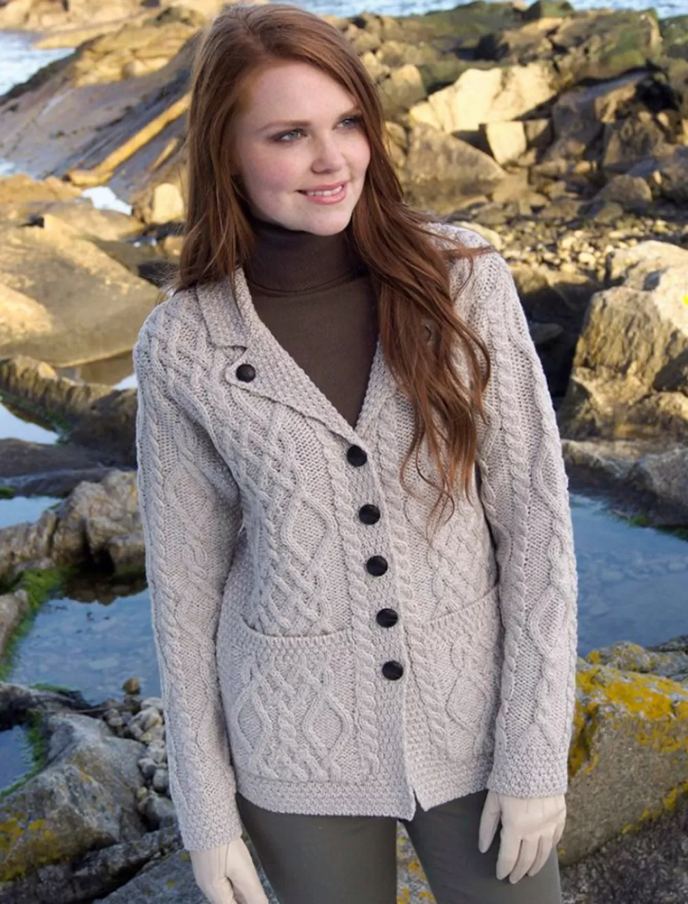 New Revere Button Collar Aran Cardigan Women Cardigans, Jackets & Coatigans