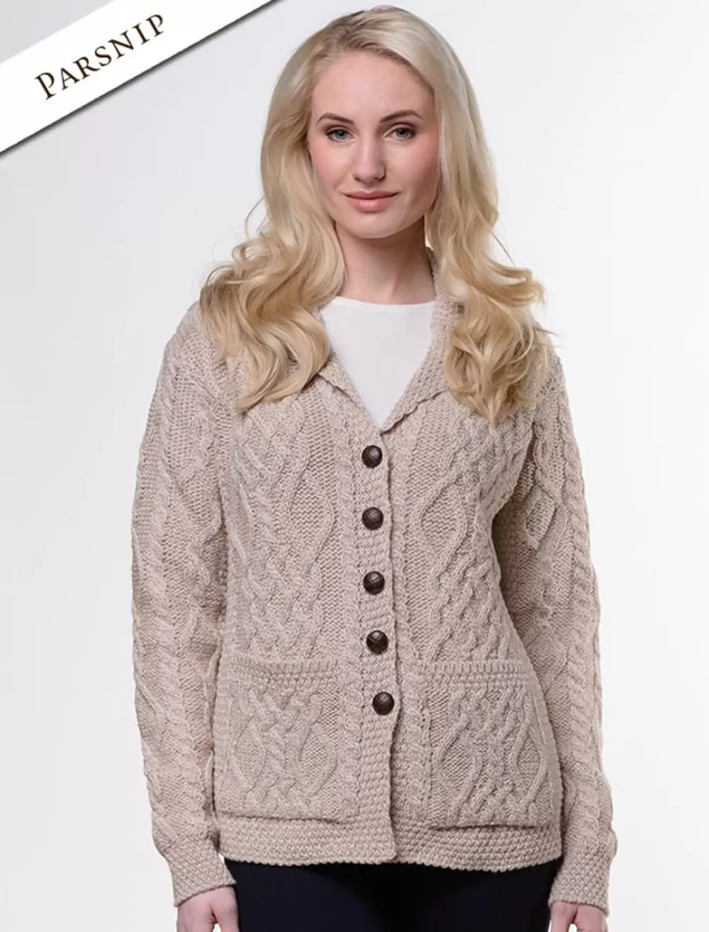 New Revere Button Collar Aran Cardigan Women Cardigans, Jackets & Coatigans