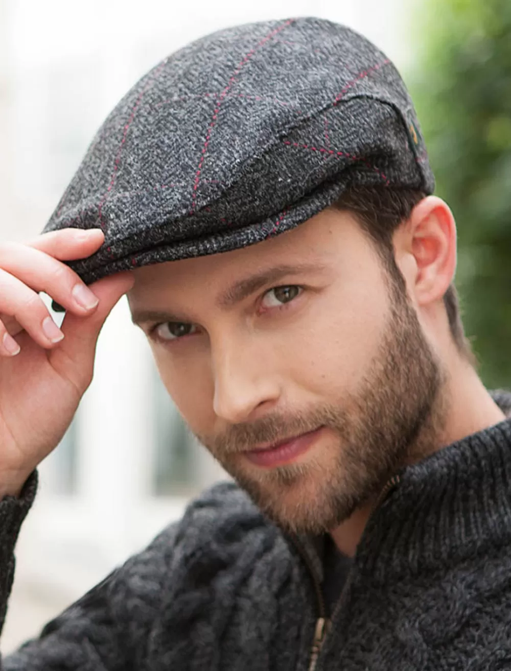 Shop Trinity Tweed Flat Cap - Charcoal with Red Irish Flat Caps