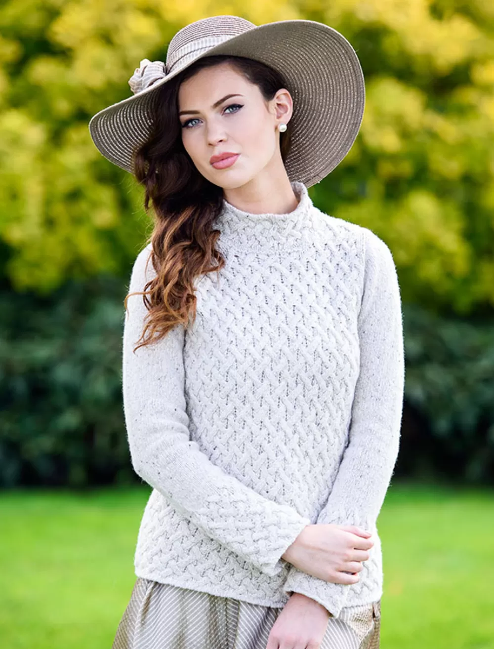 Sale Wool Cashmere Aran Trellis Sweater Women Sweaters