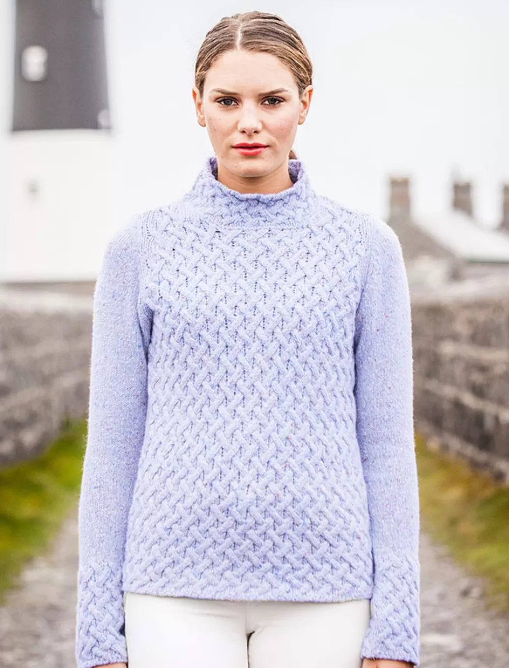 Sale Wool Cashmere Aran Trellis Sweater Women Sweaters